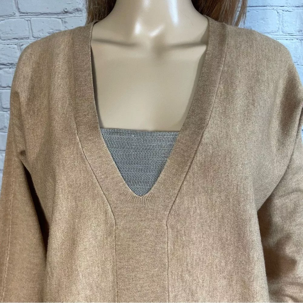 Chicos Sweaters Chicos New Chico's Caviar Bead V-Neck Pullover Tan Sweater Size 1 Brown