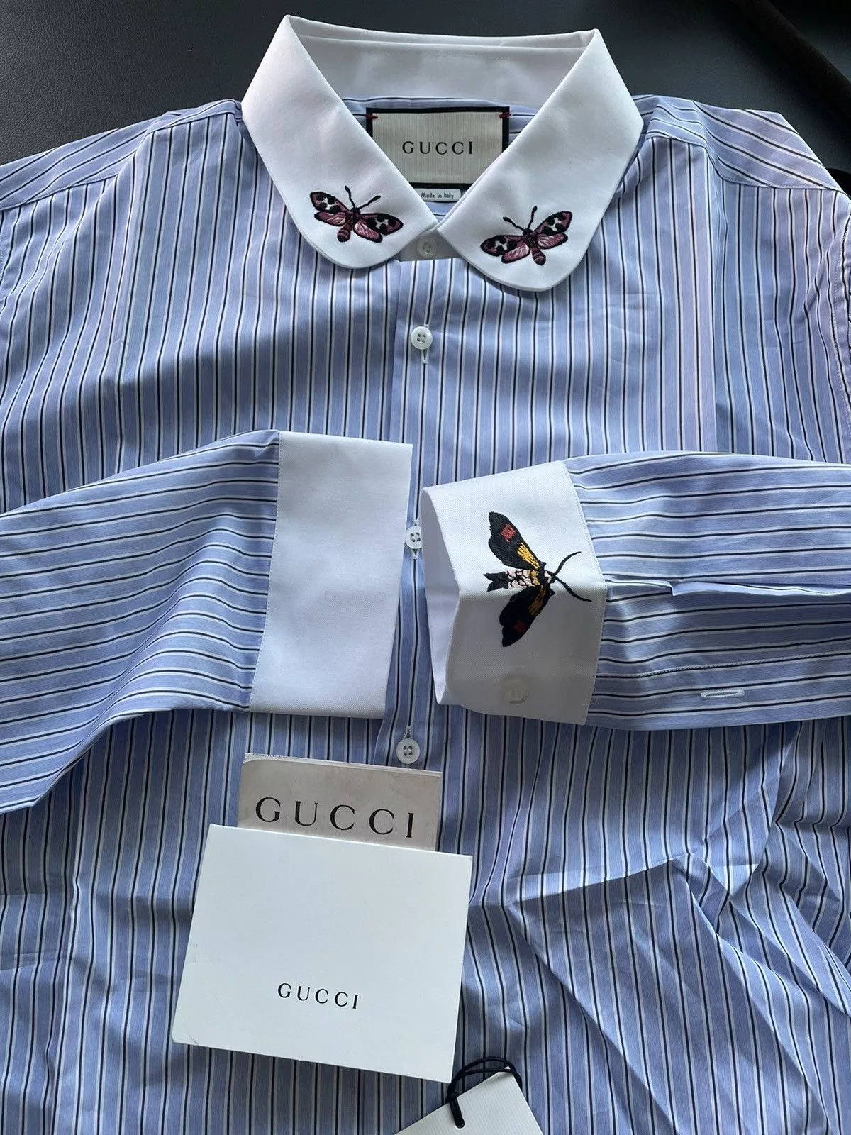 Gucci Shirts Button Ups Gucci Rare 100% New Super Runway Embroidery Butterfly Duke Shirt Blue