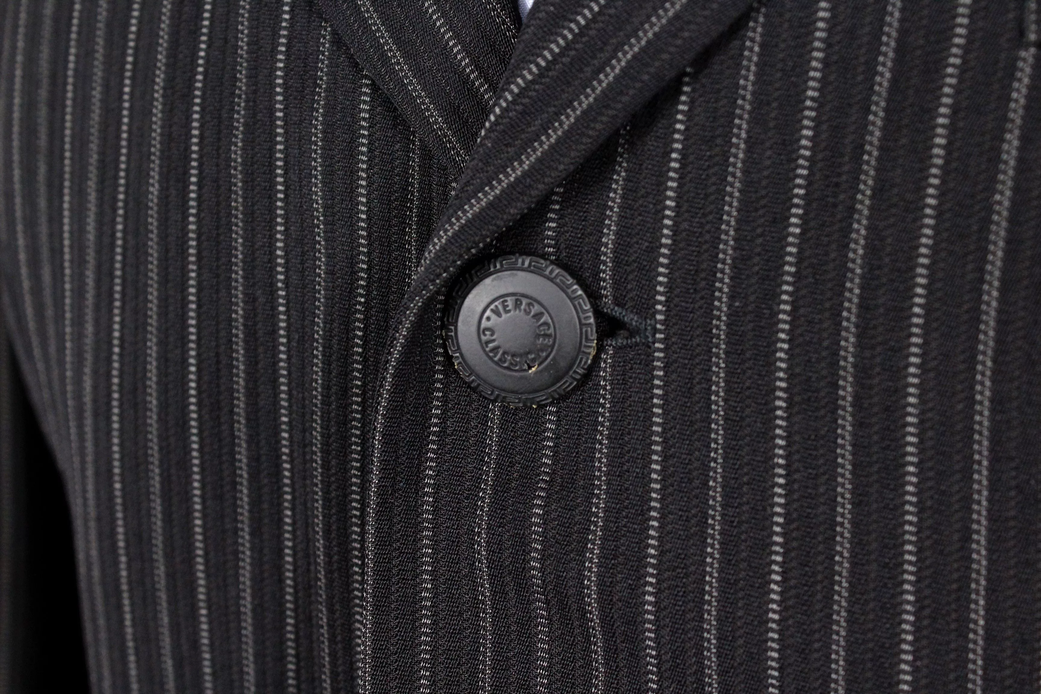 Versace Light Jackets Vintage Versace Classic V2 Striped Knit Black Blazer Jacket Luxury