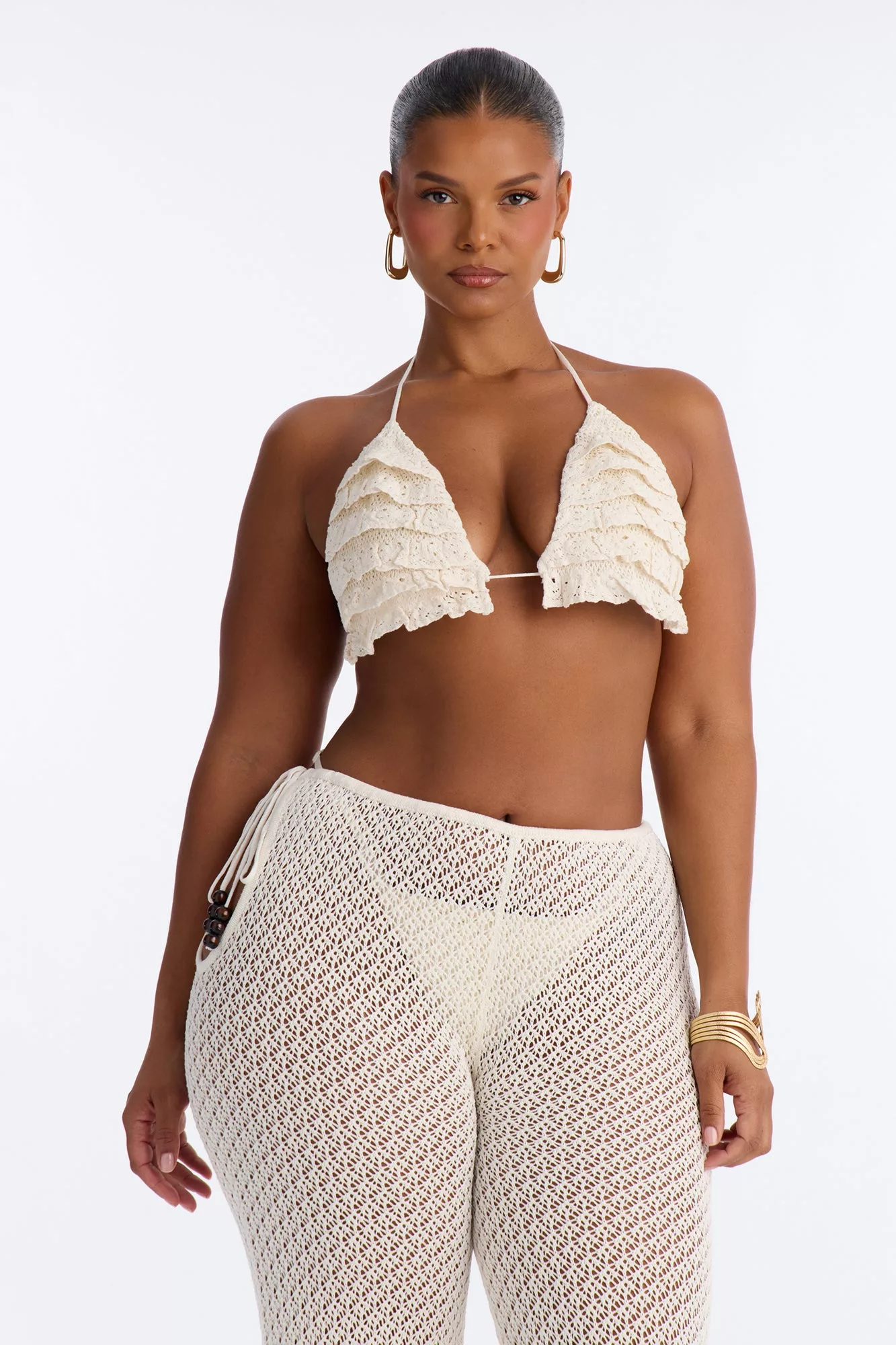 Sunset Crochet 3 Piece Pant Set - Cream
