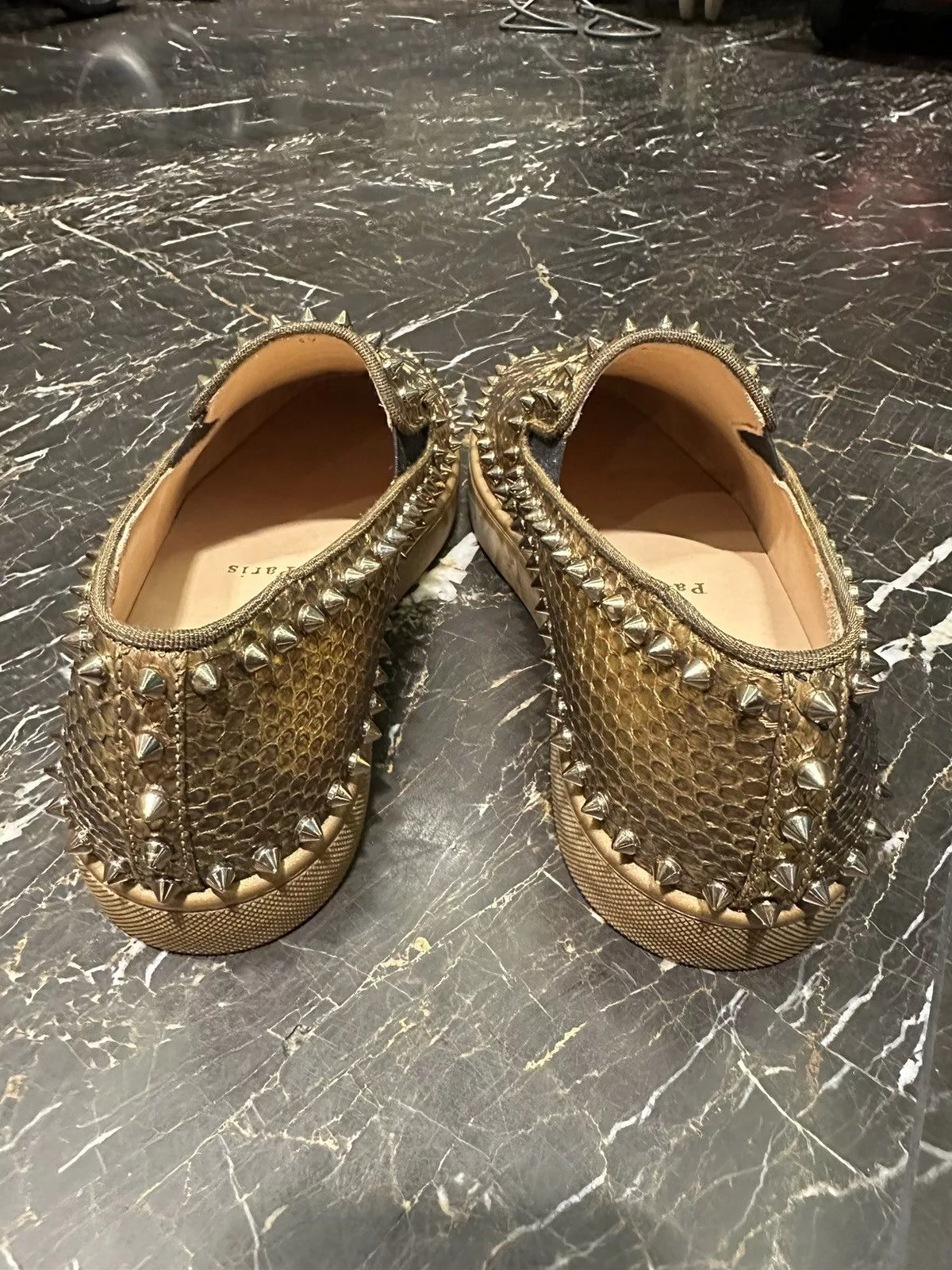 Christian Louboutin Slip Ons Christian Louboutin Gold Slip Ons