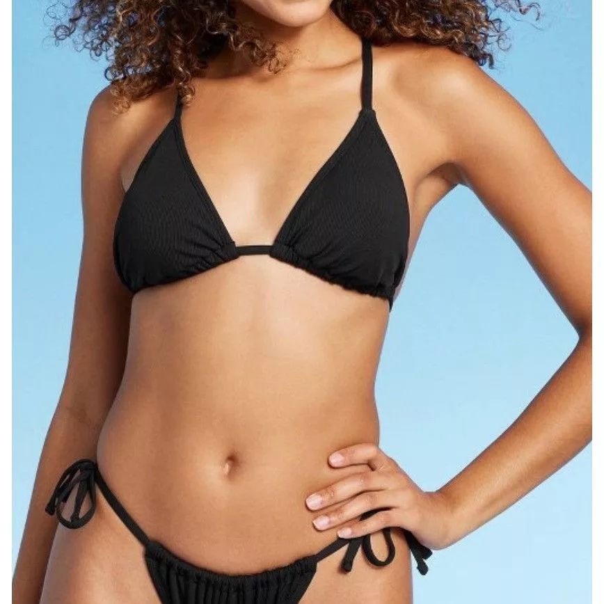 Other Socks Intimates Other Shade & Shore - Women's Triangle Ribbed Bikini Top - Black -