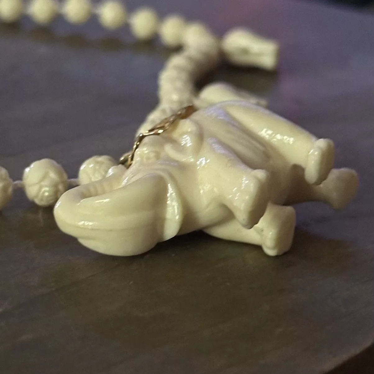 Vintage Necklaces Vintage beaded elephant necklace Beige