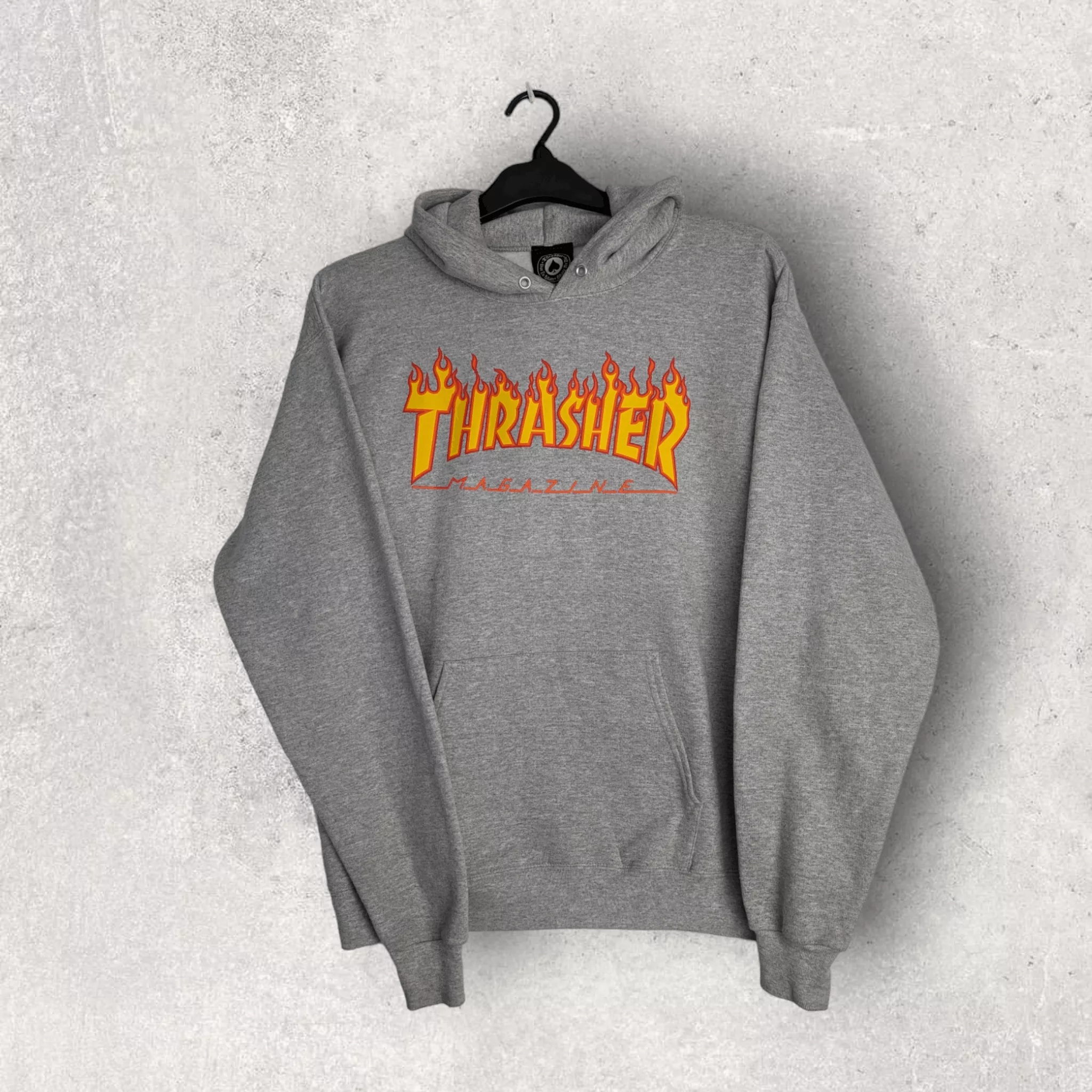 Thrasher Sweatshirts Hoodies Thrasher Magazine Flame Logo Skate Hoodie Gray