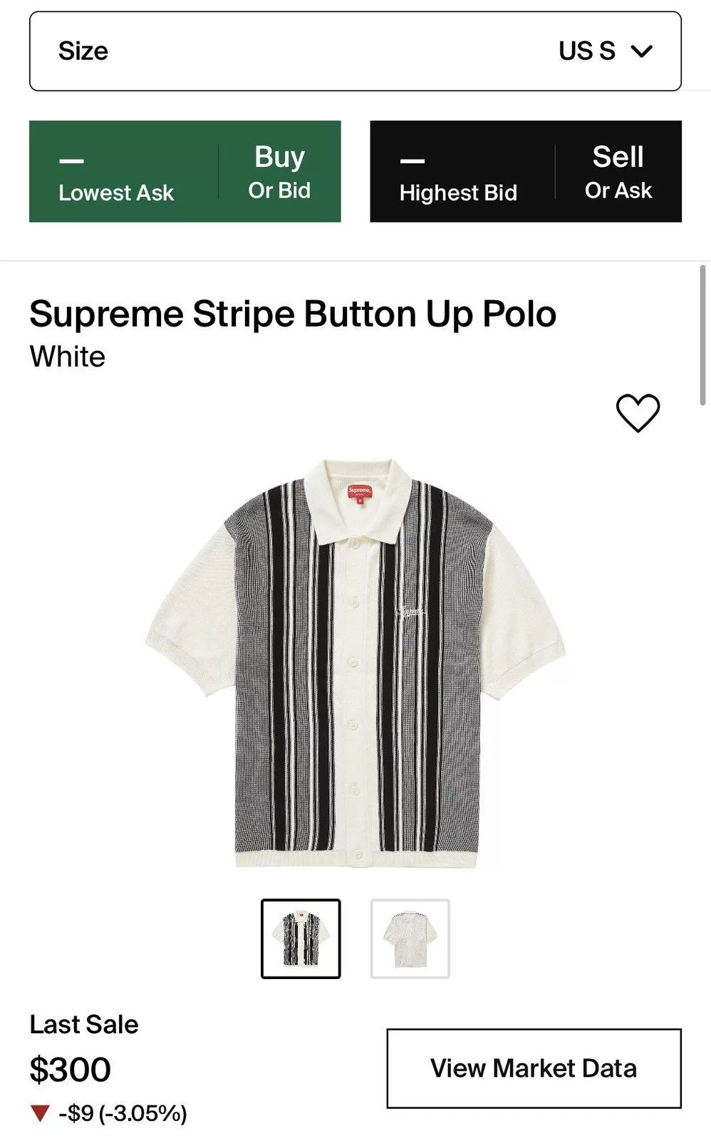 Supreme Polos Supreme Stripe Button Up Polo White Small