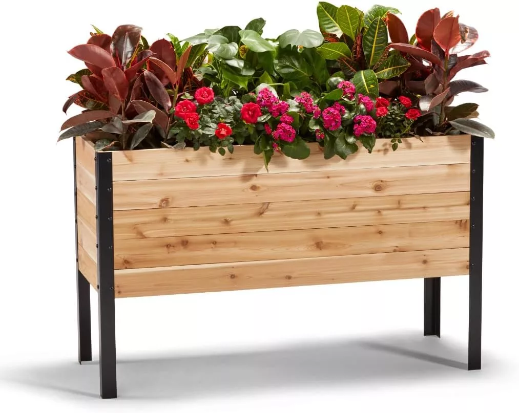 EARTH Elevated Canadian Cedar Wood Garden Bed Planter 18x48x30 for Herbs Flowers Vegetables Indoor Outdoor