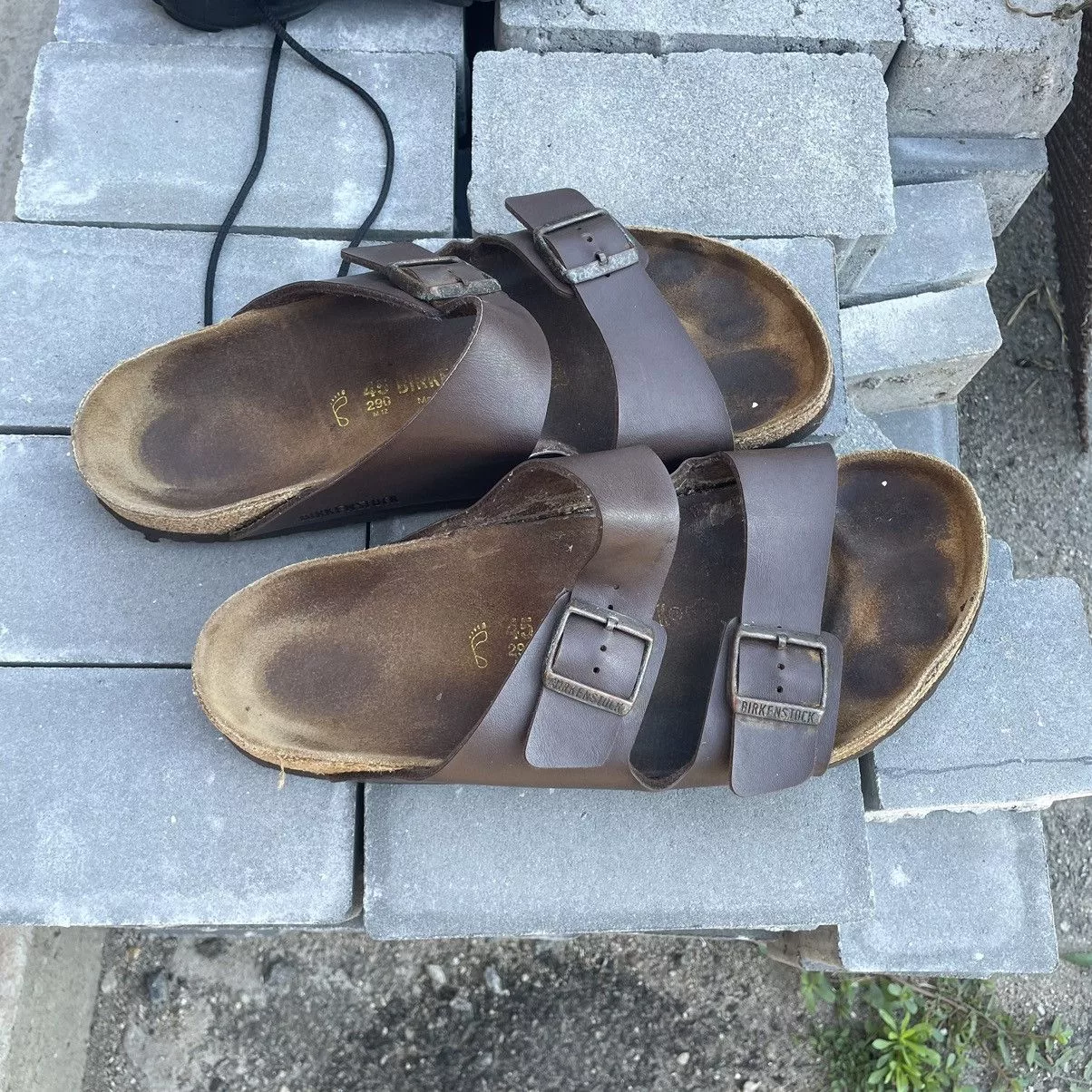 Brown leather Birkenstock sandals slip on Germany Multi Luxury