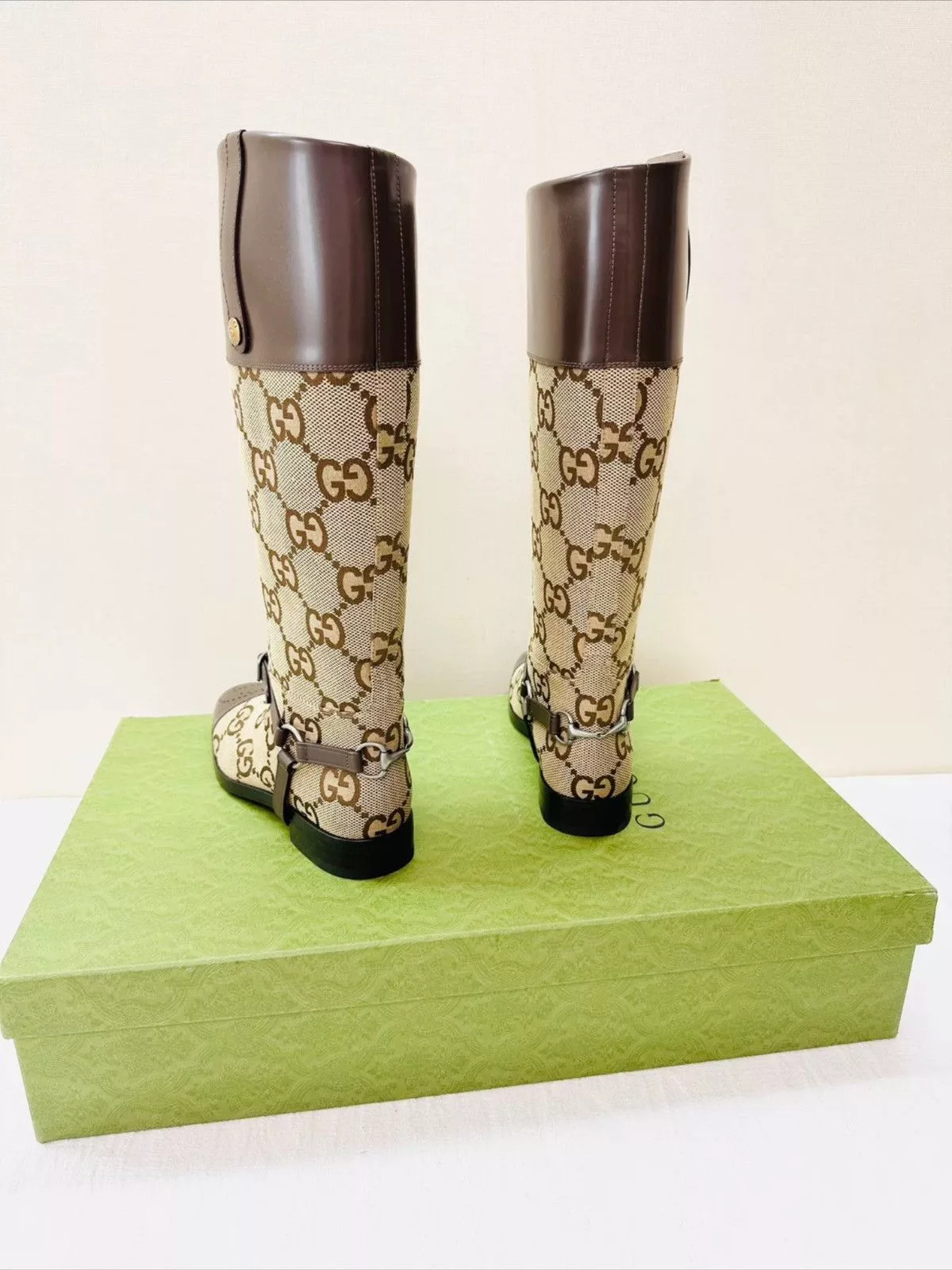 Gucci Boots Gucci GG CANVAS & LEATHER KNEE BOOTS Brown