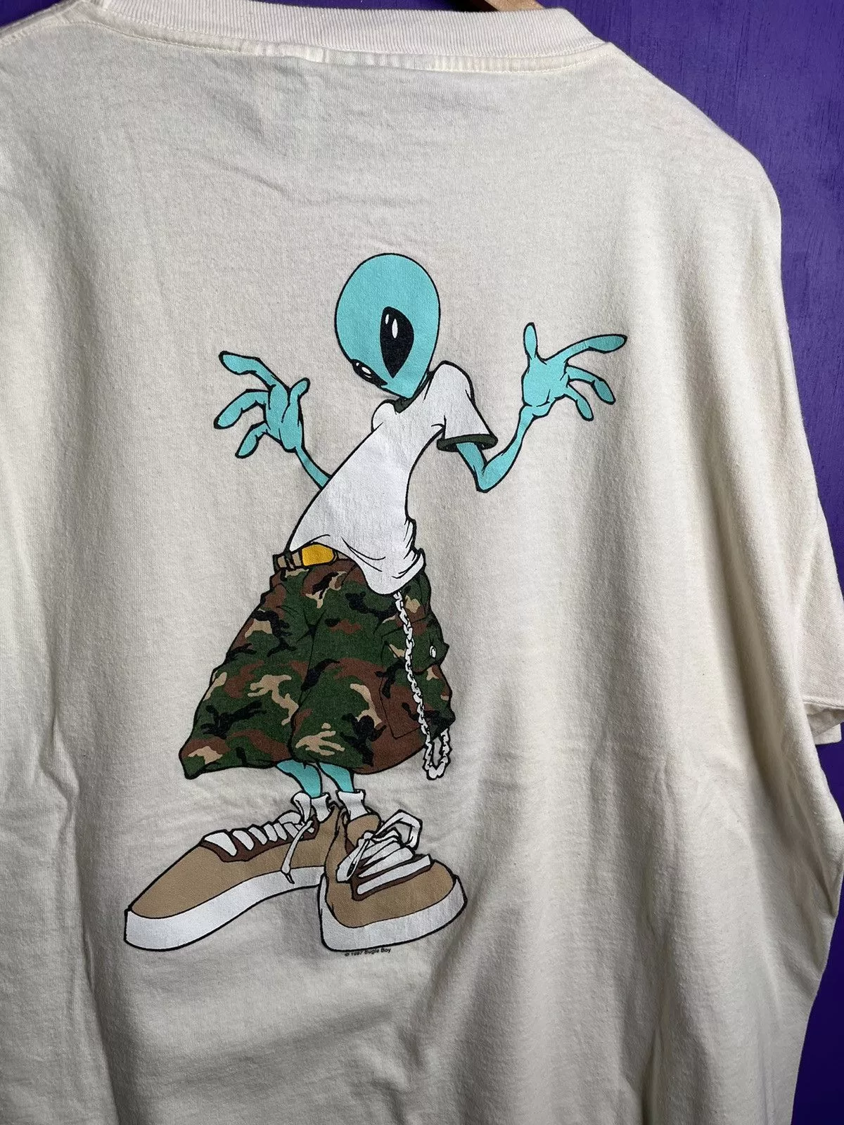 Bugle Boy Short Sleeve T Shirts Bugle Boy × Vintage Vintage 90s Bugle boy alien logo t-shirt White