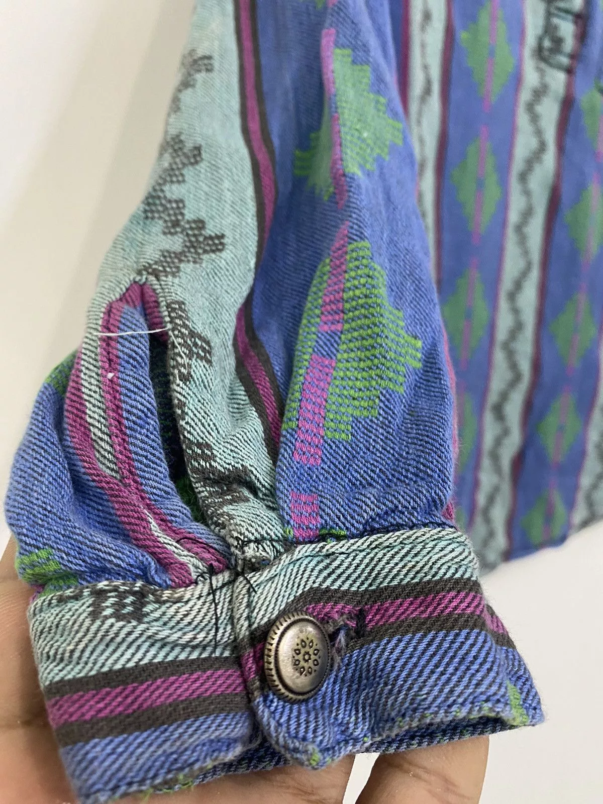 Art Comes First Shirts Button Ups Art Comes First × Native × Vintage NATIVE AMERICAN Half button up by ALLEN WAH Blue
