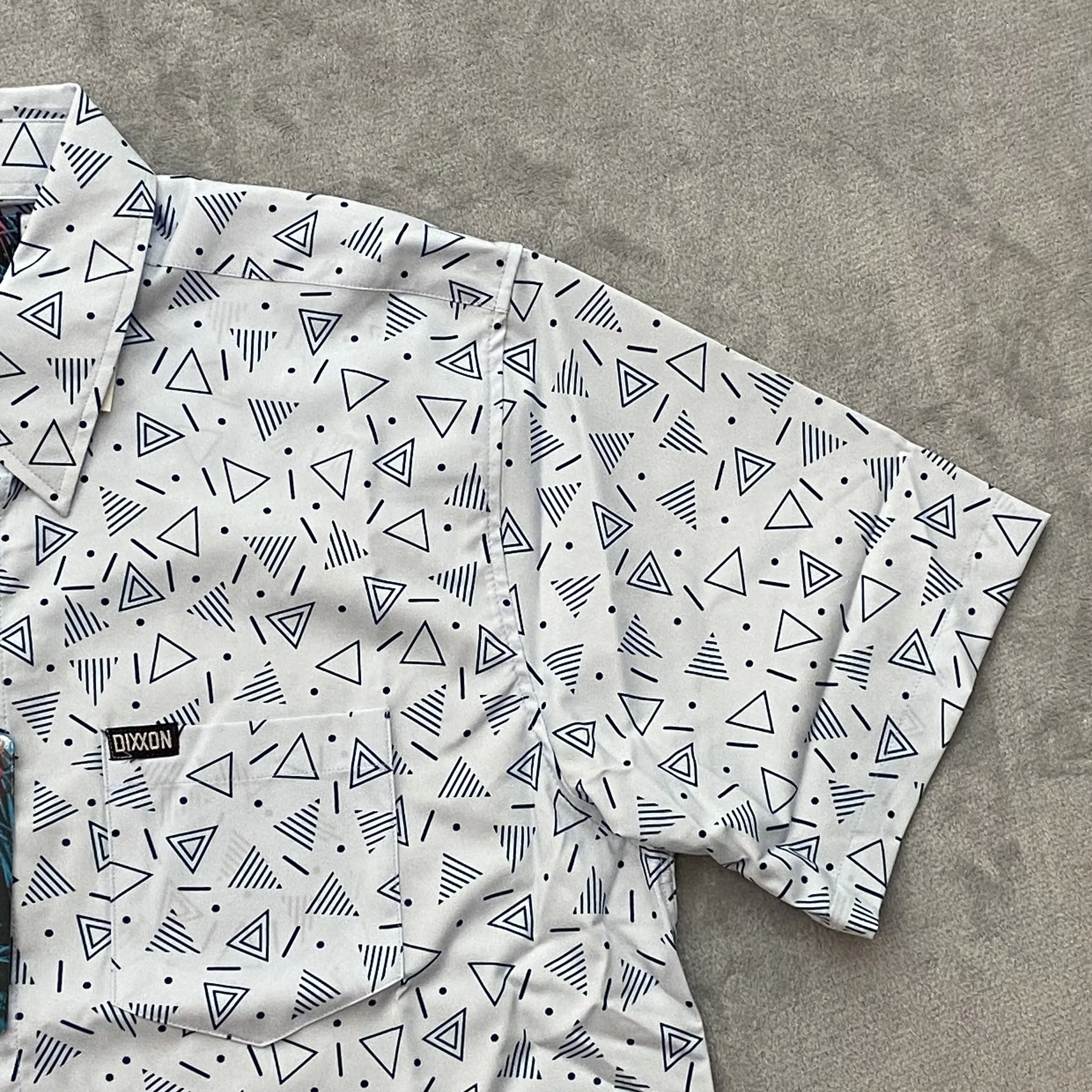 Dixxon Shirts Button Ups Dixxon Men Large TAINTED LOVE Geometric Short Sleeve Logo 90s Party Blue