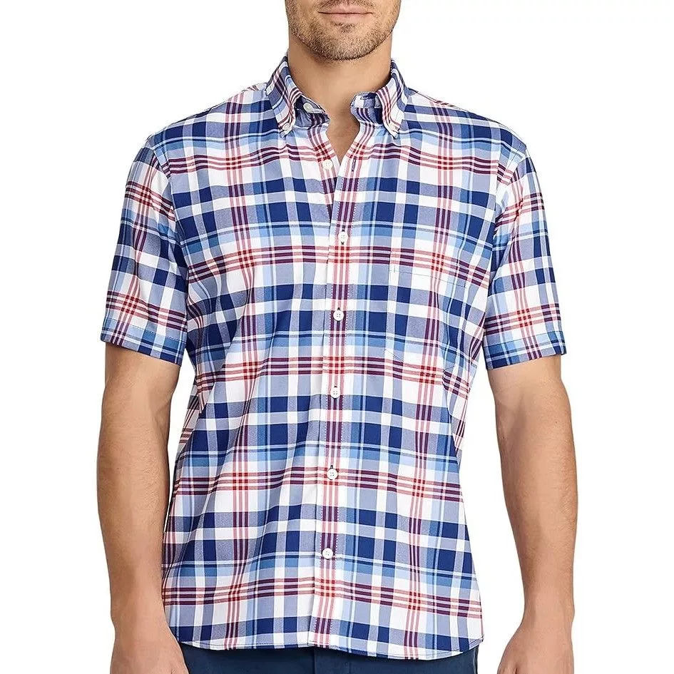 Izod Shirts Button Ups Izod Mens Blue White Red Plaid Short Sleeve Button Down Poly