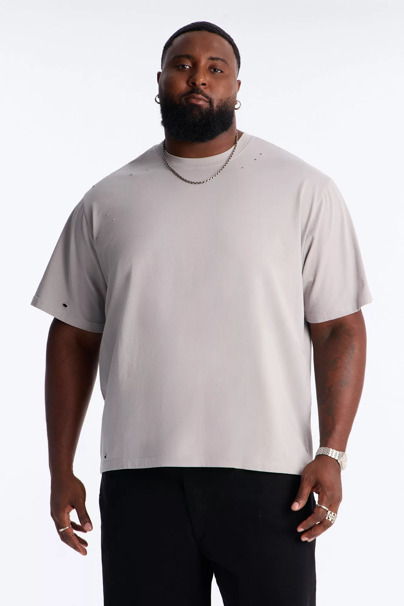 Destructed Crewneck Tee - Grey