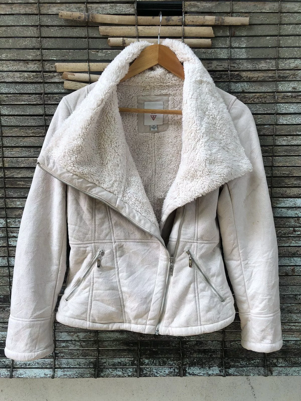 Designer Jackets Designer × Guess VINTAGE Crazy Style Guess Faux Shearling Jacket White Luxury