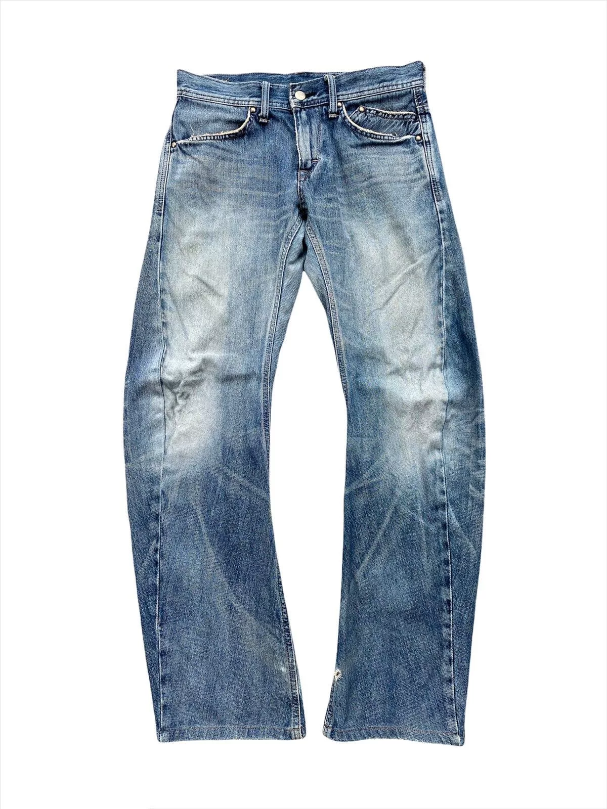 Edwin Denim Vtg Edwin E-function Curved Leg Distressed Denim MadeInJapan Blue Vintage