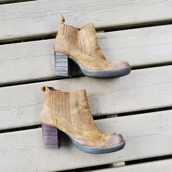 Born Boots Born Mireille Tobacco Brown Oiled Suede Platform Heels