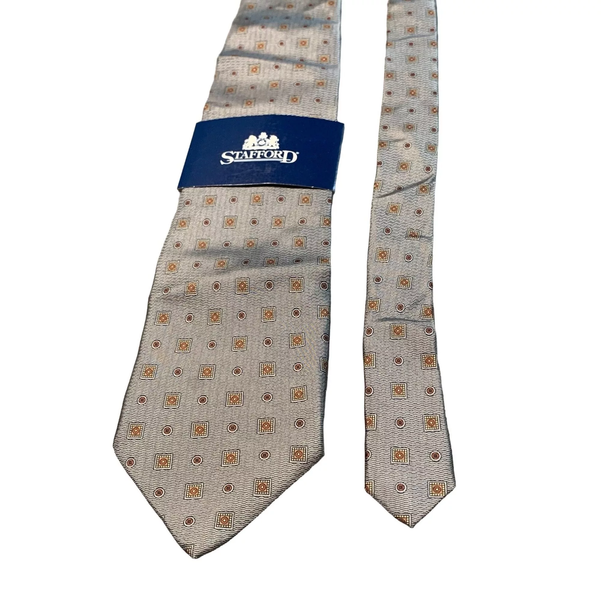 Stafford Ties Pocketsquares Stafford Mens Silk Tie Grey Geometric Pattern Necktie Gray