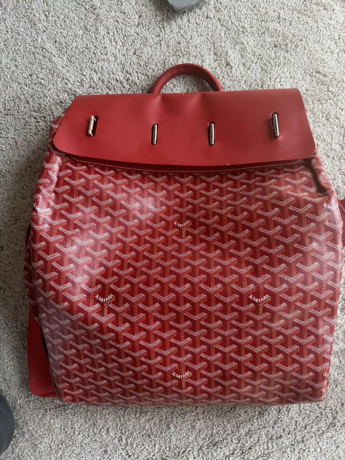 Goyard Bags Luggage Goyard Steamer PM Backpack Black Travel Carry On Red