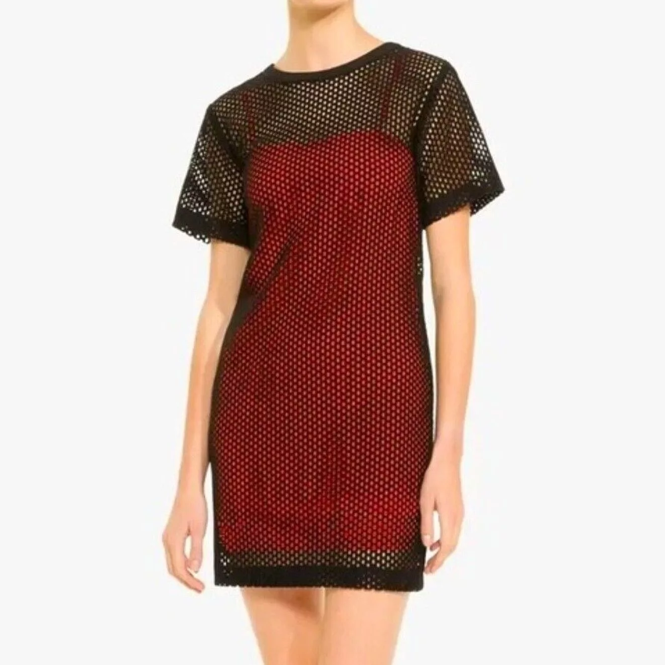Sandro Midi Dresses Sandro Paris Women's Black Mesh Dress With Red Slip Size 1
