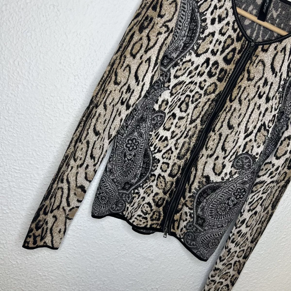 Designer Sweaters Designer Marc Cain Zip Cardigan Wool Sweater Jacket Jumper Leopard Brown Luxury