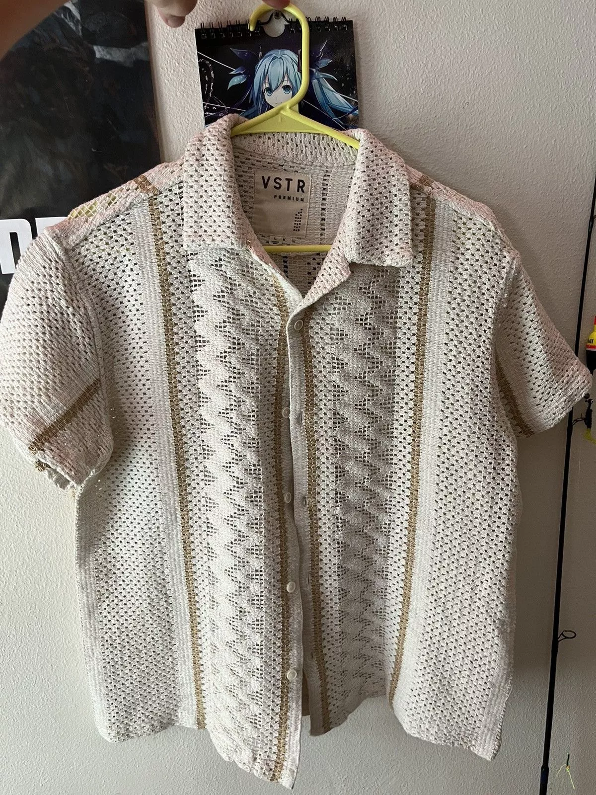 VSTR Shirts Button Ups VSTR knit top button up white beige brown