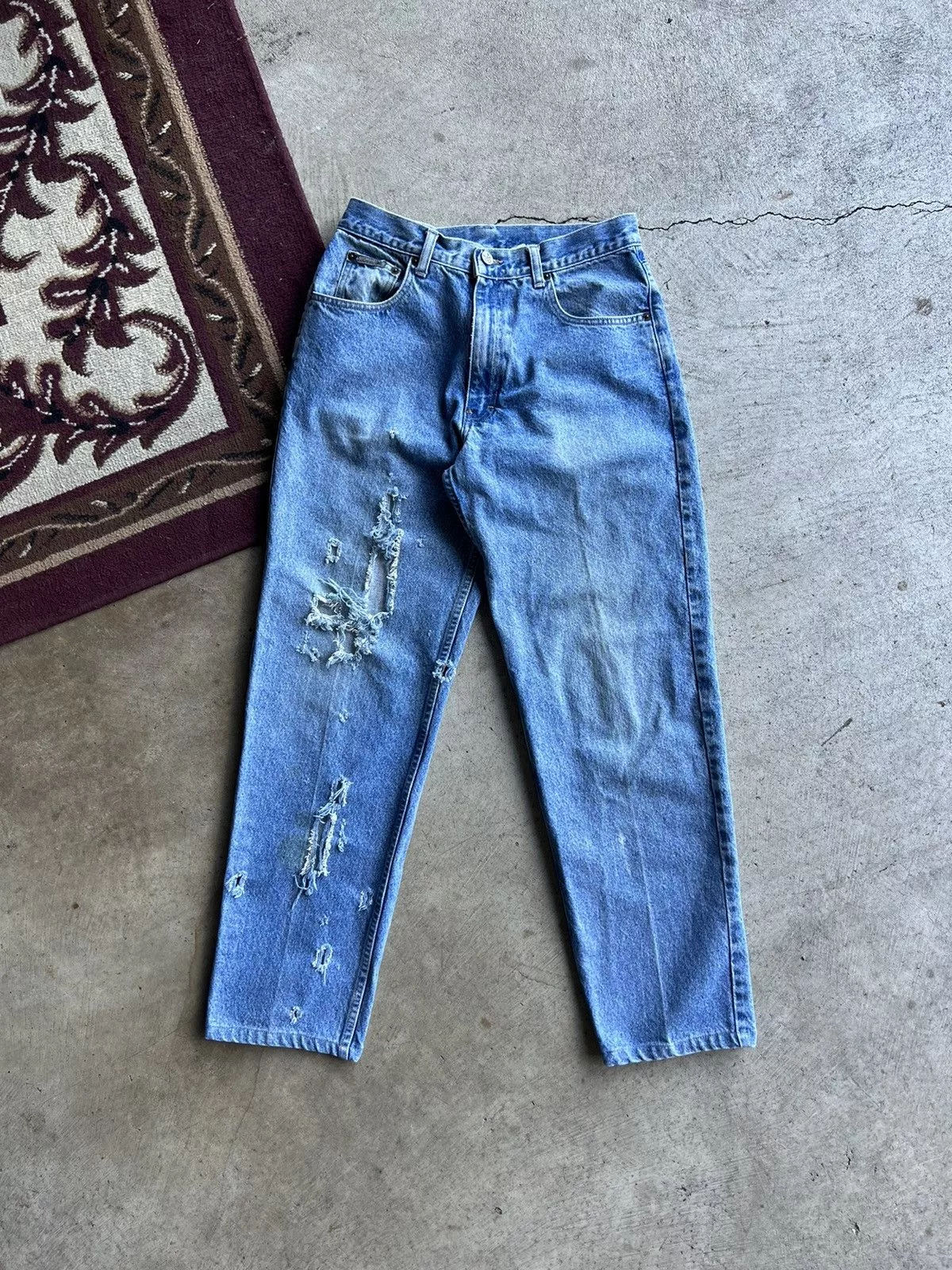 Calvin Klein Denim Calvin Klein × Vintage 90s Calvin Klein One Leg Distressed Light Wash Denim Jeans Blue