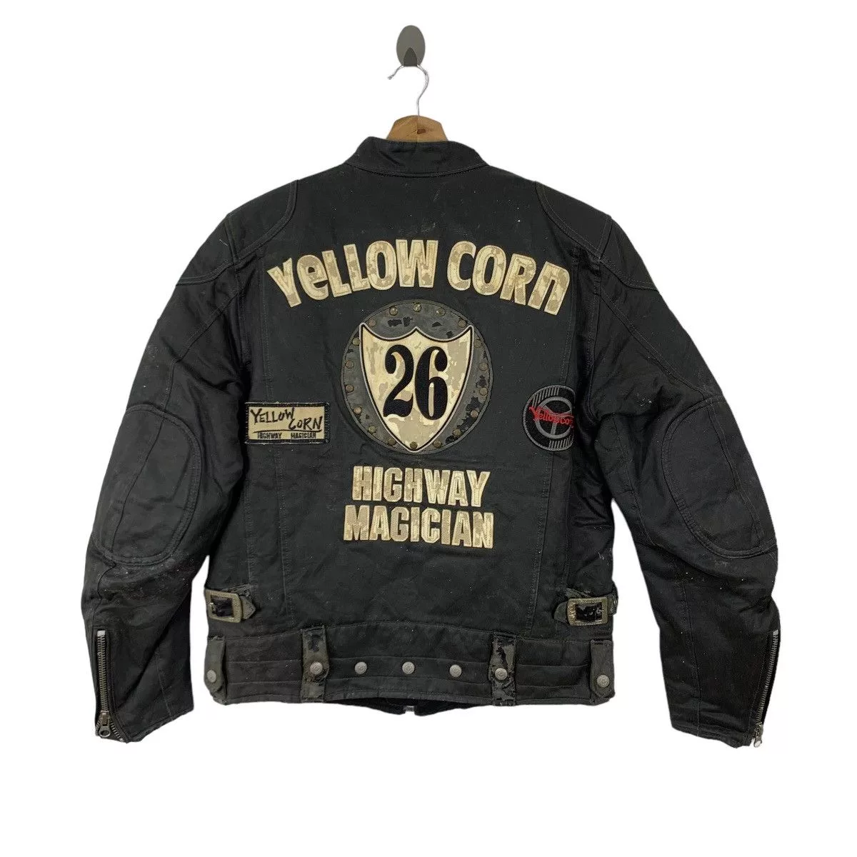 YELLOW CORN Light Jackets Vintage Yellow Corn Motorsports Bikers Jacket Black Workwear
