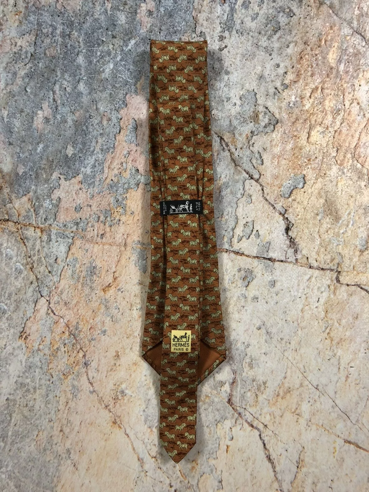 Hermes Ties Pocketsquares Hermes silk tie animal zebra Orange