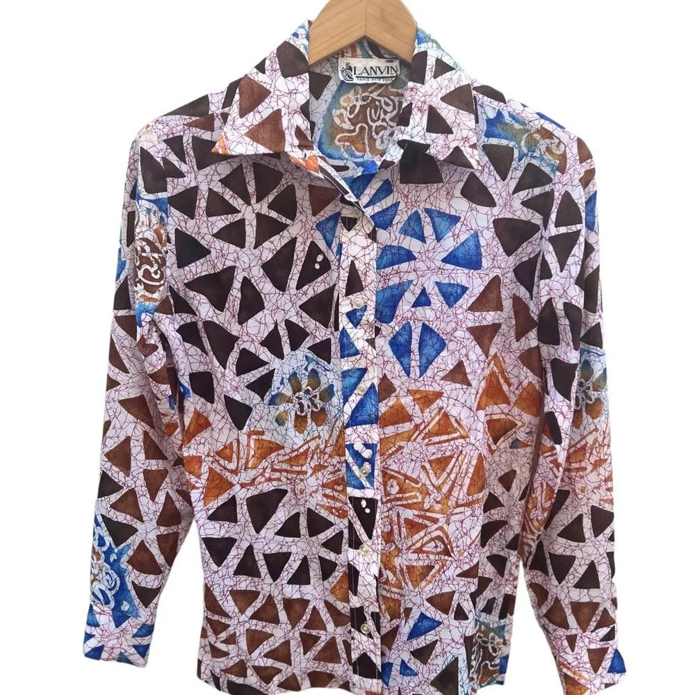 Lanvin Button Ups Lanvin Vintage Geometric Print Button Down Shirt Size Small Blue