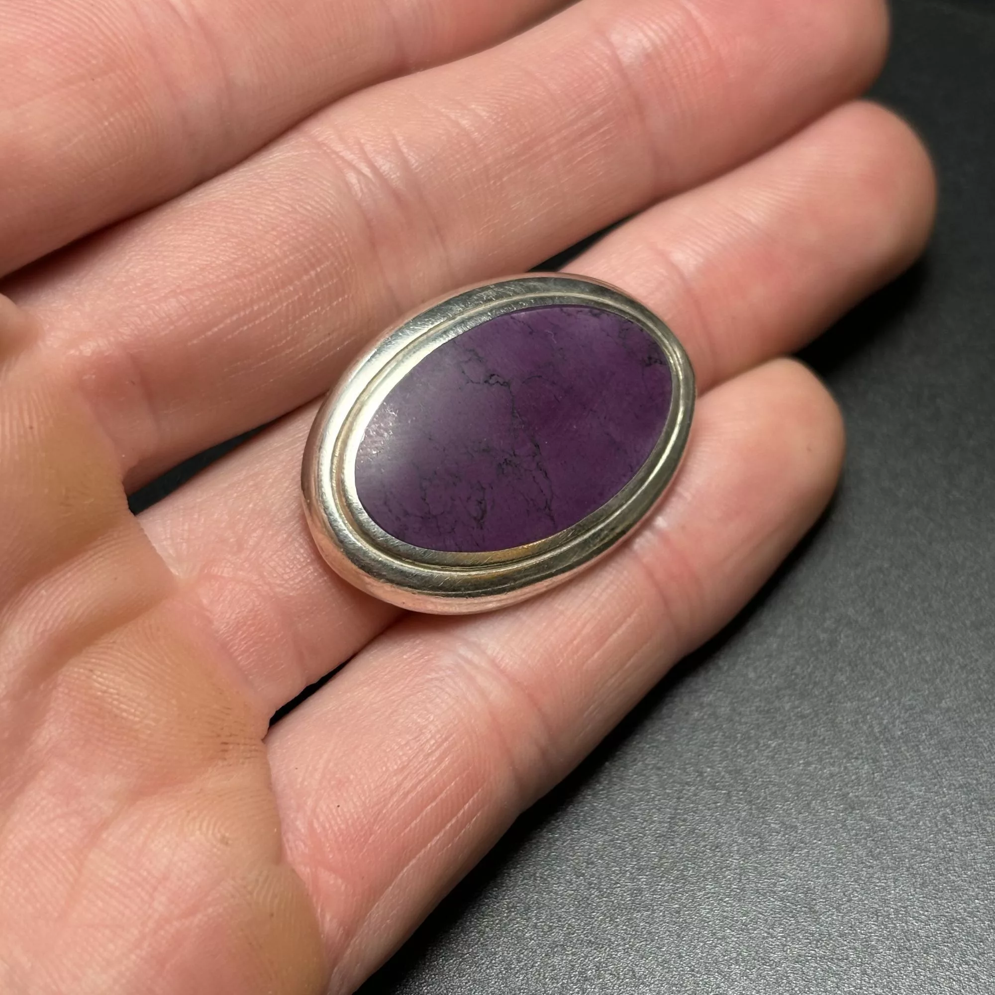 Vintage Rings Vintage VTG Sterling Silver 925 Dyed Purple Turquoise Bezel Set 3.5m