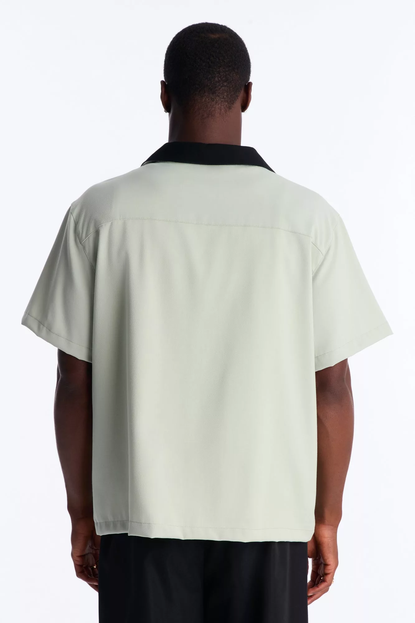 Botanical Embroidered Cuban Collar Button Up Shirt - Mint