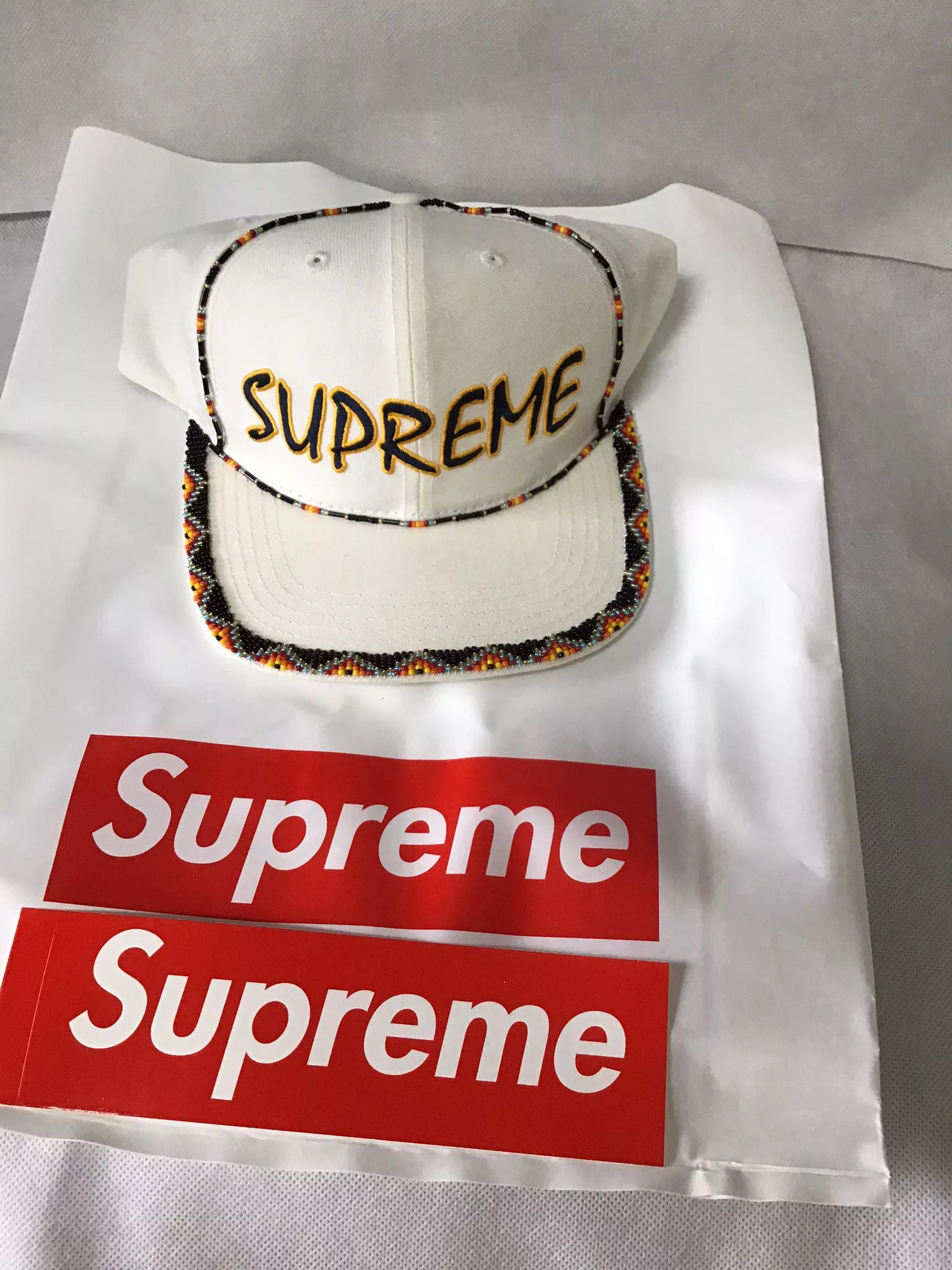 Supreme Hats Supreme Beaded 6 Panel NWT White