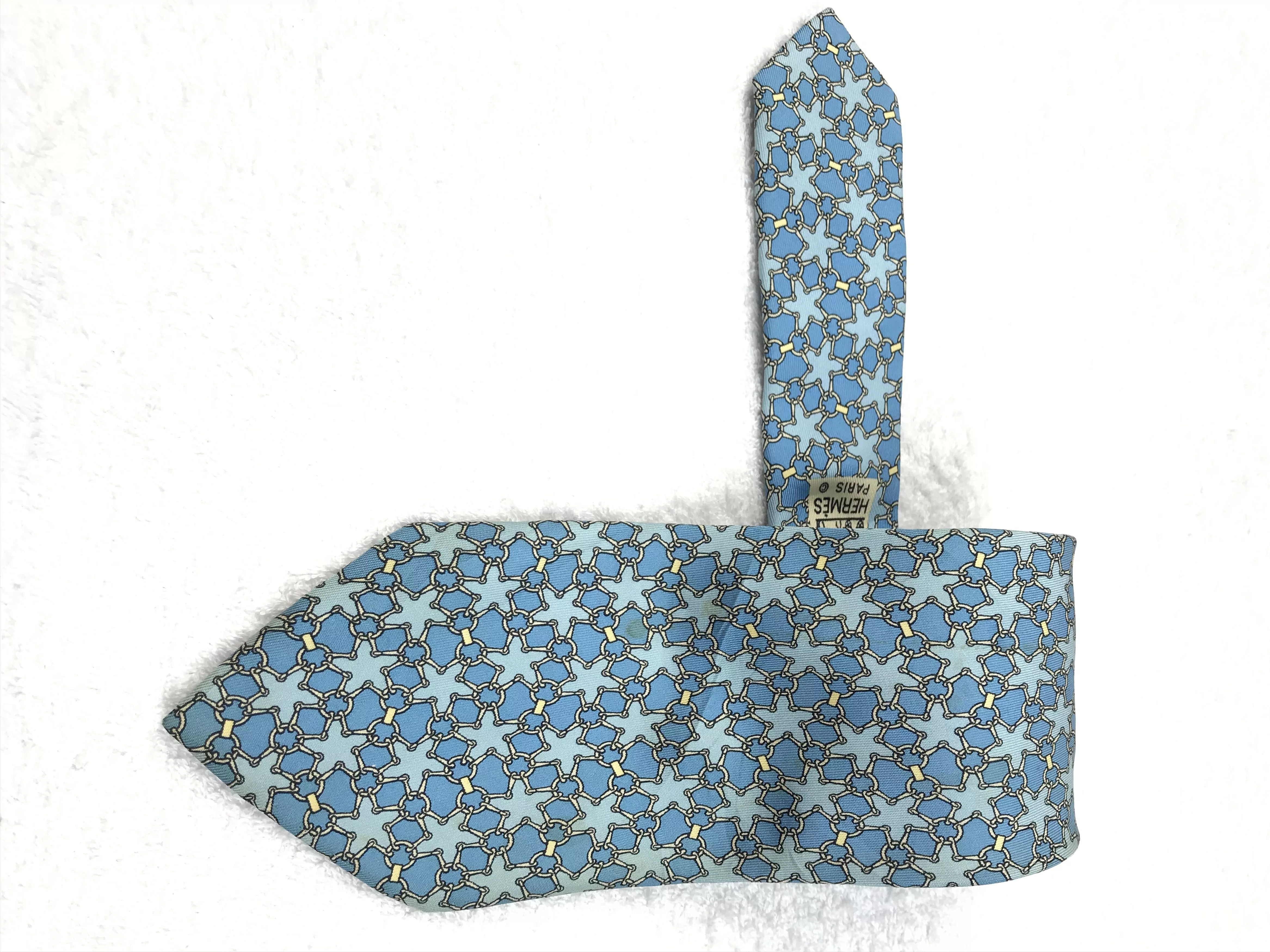 Designer Ties Pocketsquares Designer × Hermes H201 Vintage Hermes Neck tie Pure Silk Blue Luxury