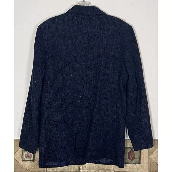 Sandro Blazers SANDRO Tweed 100% Wool Lined Blazer Jacket Buttons Blue