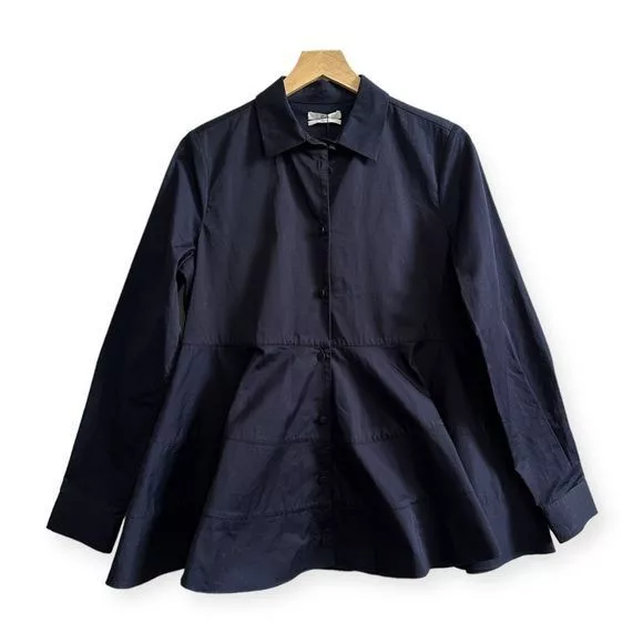 CO Button Ups NWT CO Navy Blue Tiered Button Down Cotton Shirt, Size M