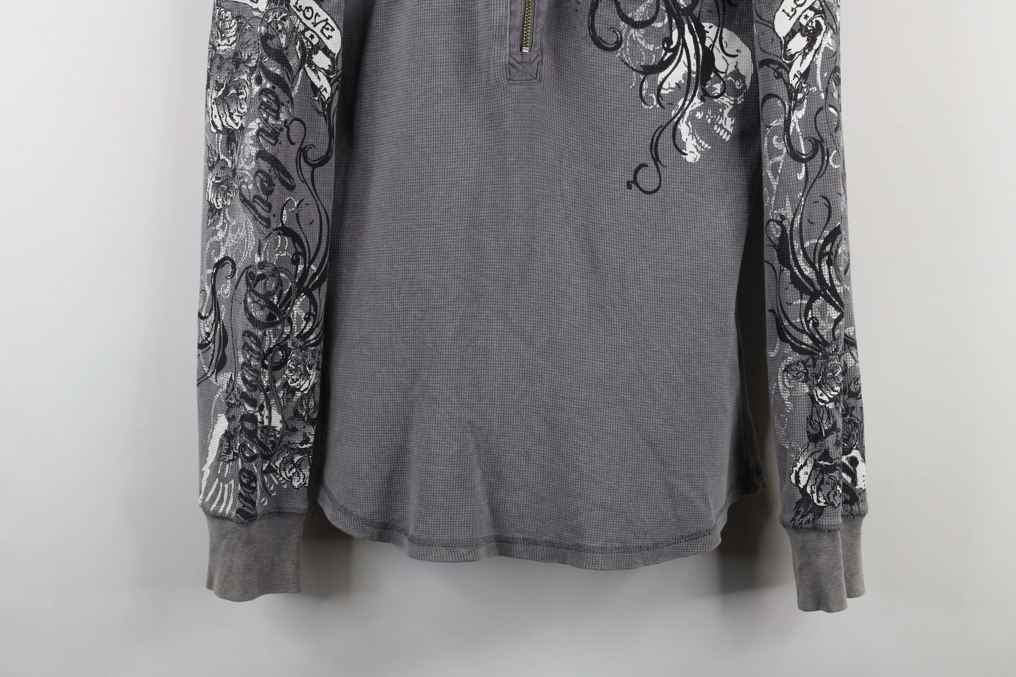Harley Davidson Sweaters Harley Davidson × Vintage Vintage Harley Davidson Thermal Waffle Knit Half Zip Hoodie Gray