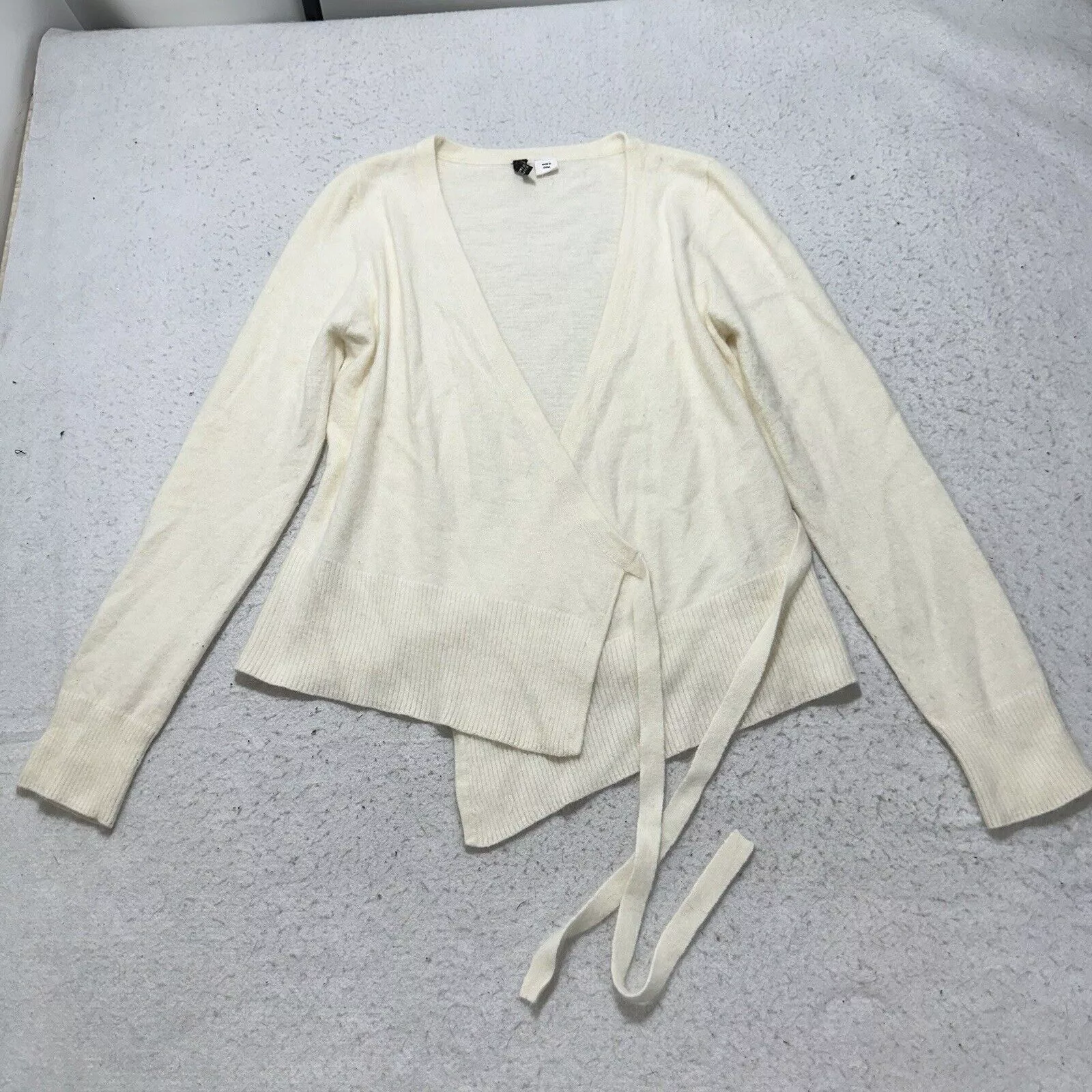 H&M Sweaters H&M 10 Angora + Lambs Wool Blend Tie Front Cardigan Sweater White