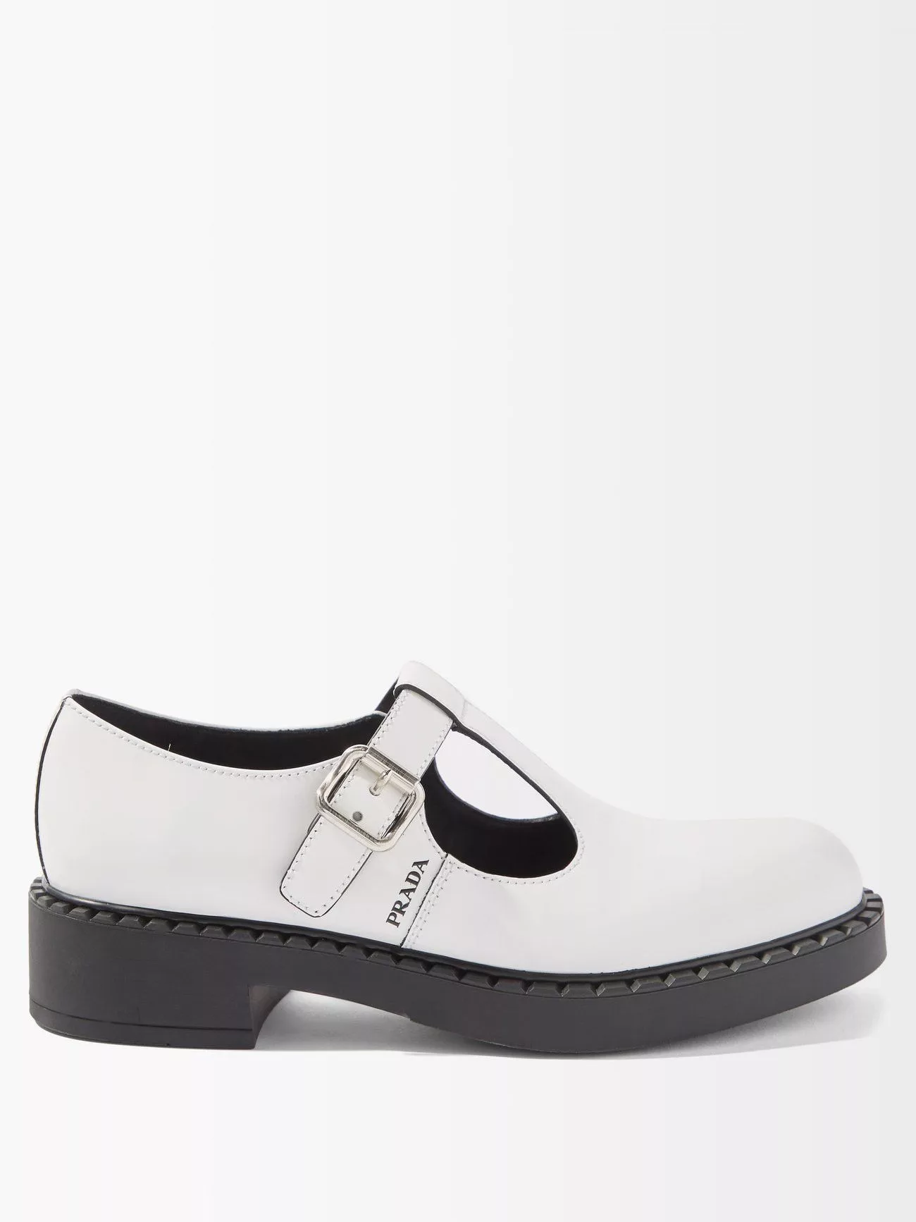 Prada Flats Prada Logo-print Leather Mary Jane Flats White