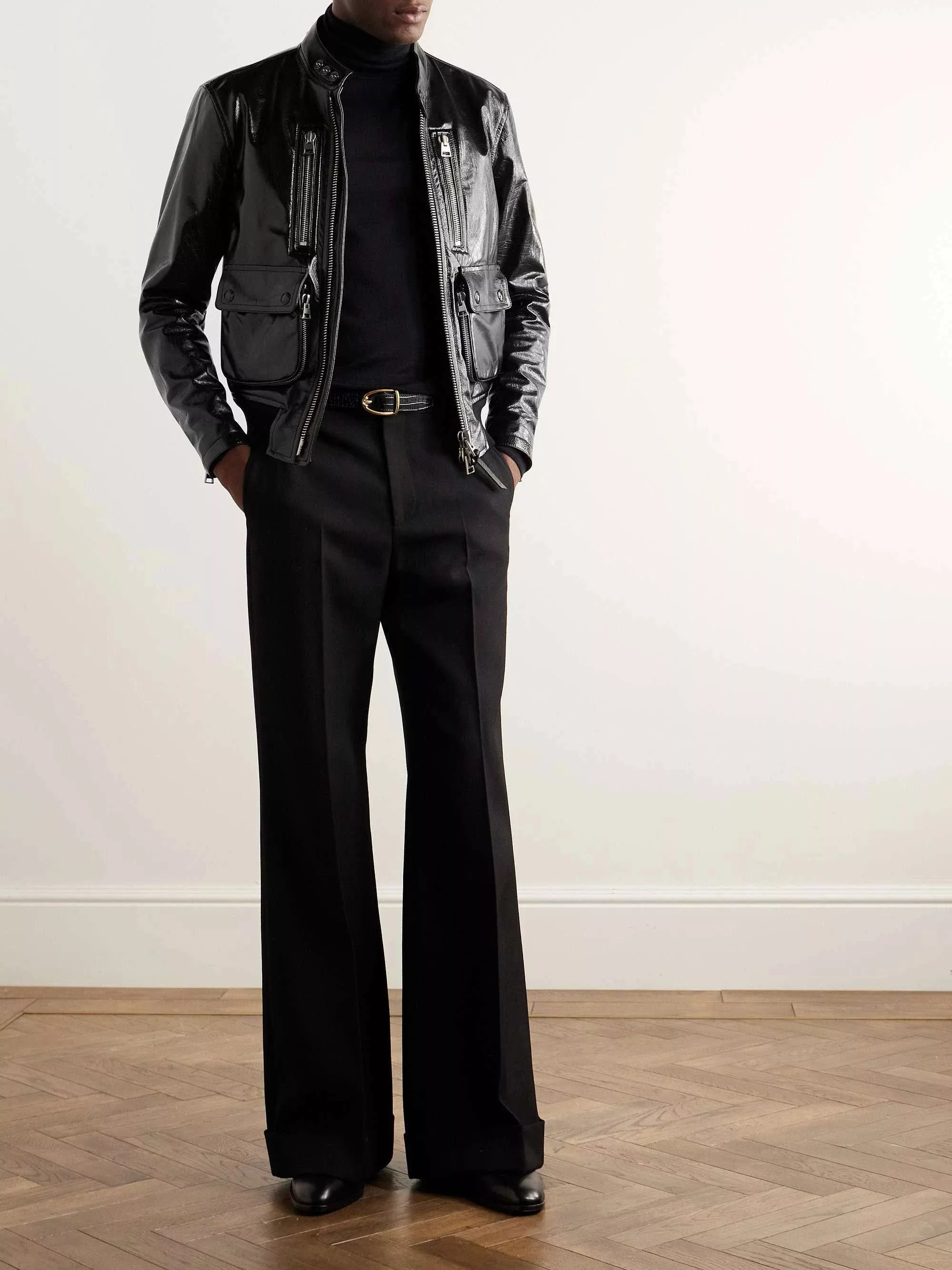 Tom Ford Leather Jackets Tom Ford o1w1db10624 Patent-Leather Blouson Jacket in Black