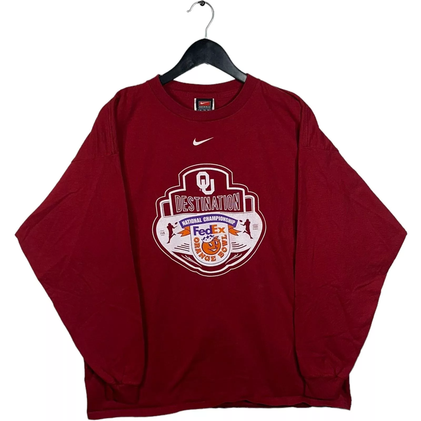 Nike Short Sleeve T Shirts Nike Vintage Orange Bowl OU National Championship Long Sleeve Red