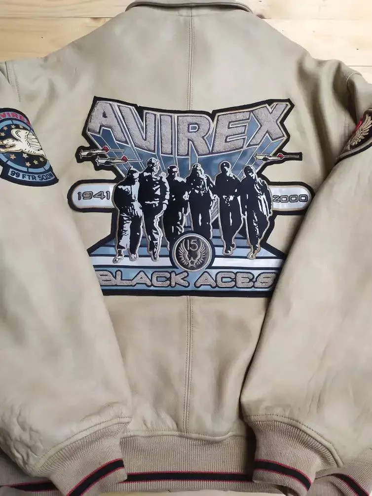 Avirex Leather Jackets AVIREX NYC LIMITED EDITION VARSITY 1941-2000 LEATHER JACKET Gray Sportswear