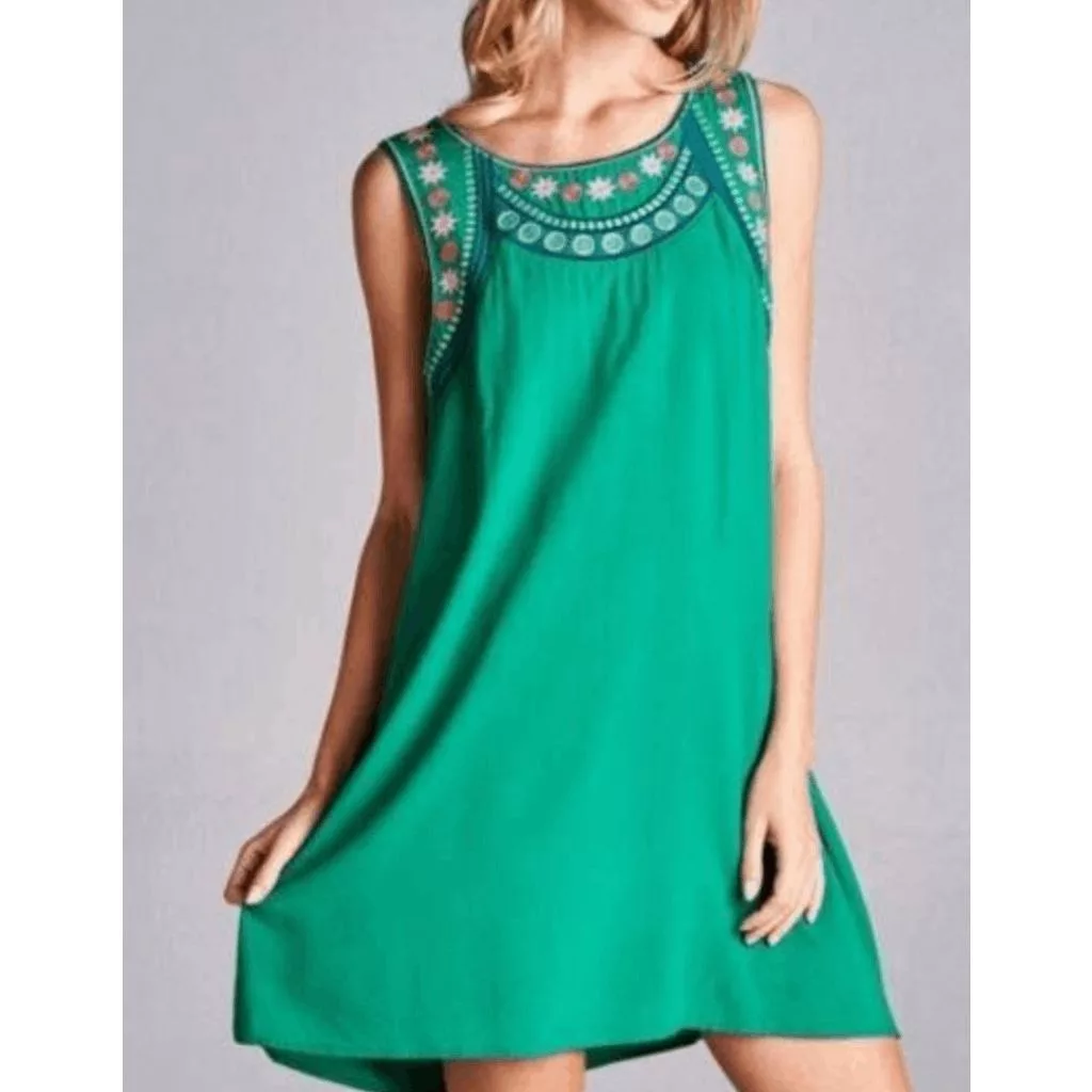 Other Mini Dresses Other JODIFL Green Embroidered Pink Floral Sun Dress Size Medium
