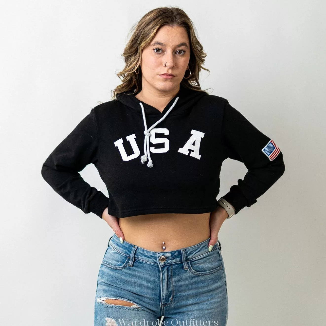 Designer Sweatshirts Designer USA Black Cropped Hoodie Sweatshirt