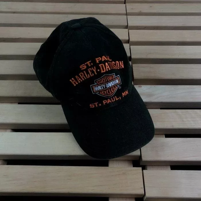 Harley Davidson Hats Harley Davidson × Vintage Mens Hat Cap Harley Davidson Big Logo One Size Black