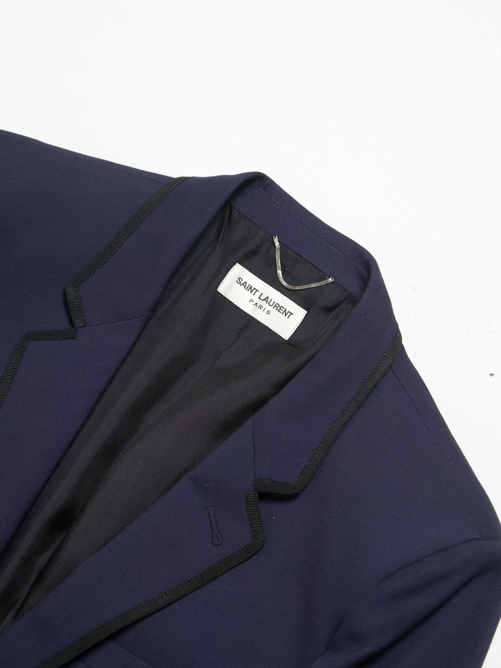 Saint Laurent Paris Light Jackets Saint Laurent Paris Navy Button Woolen Silk Blazer Blue