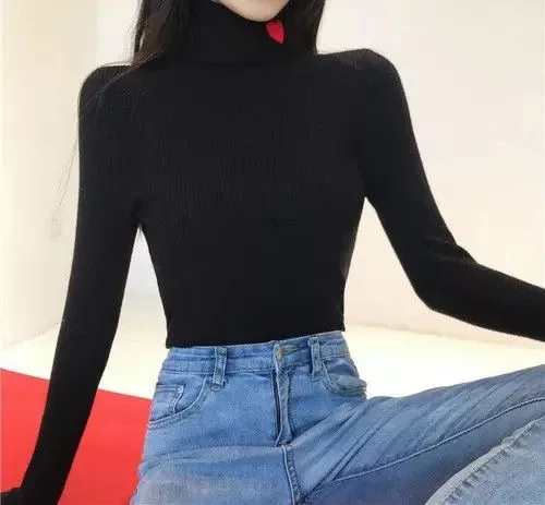 Japanese Brand Bodysuits Japanese Brand × Vintage Women Turtleneck Knit Warm Sweaters Black Streetwear