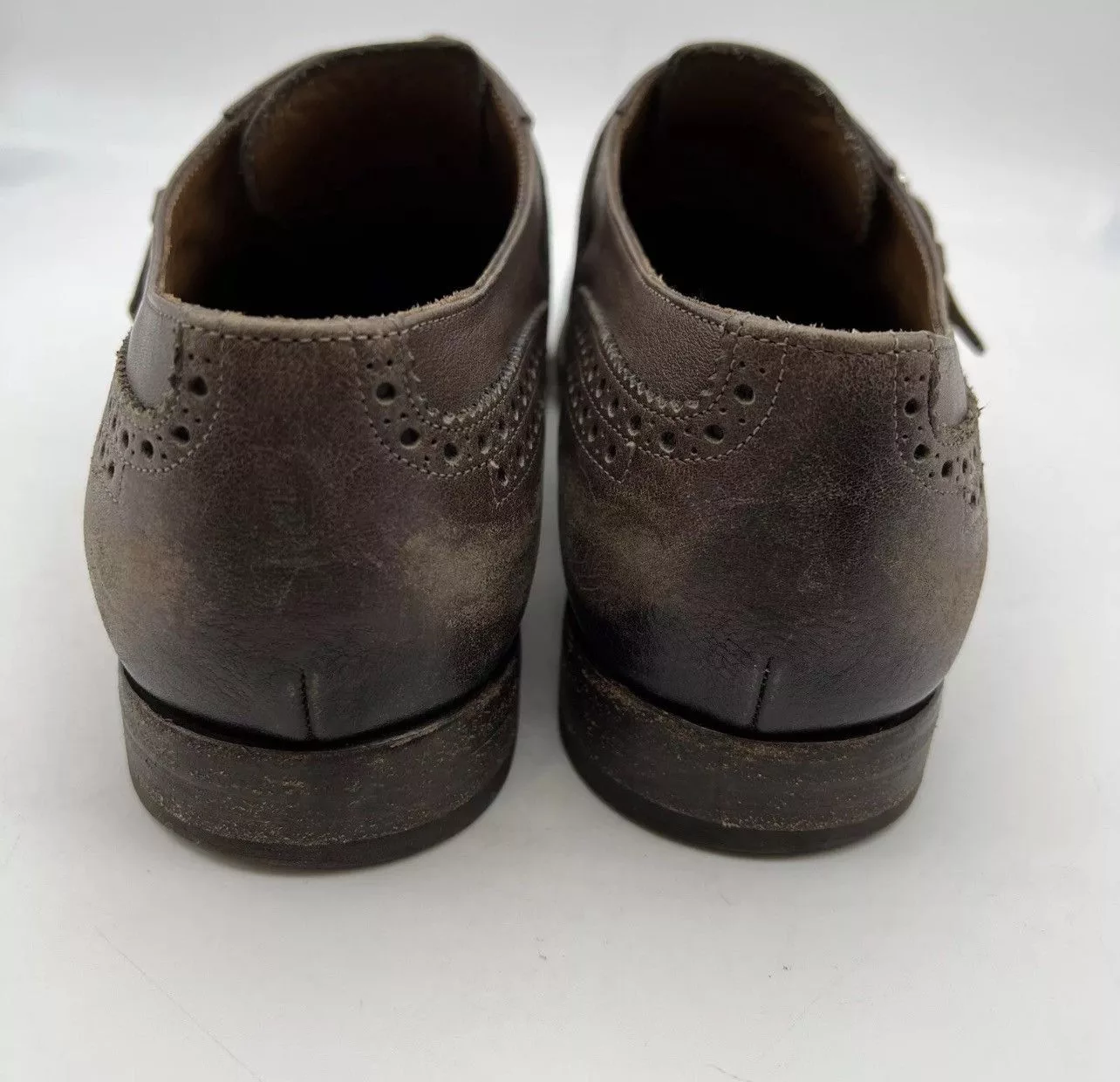Prada Formal Shoes PRADA Perforated Double Monk Strap Leather Oxfords Brown