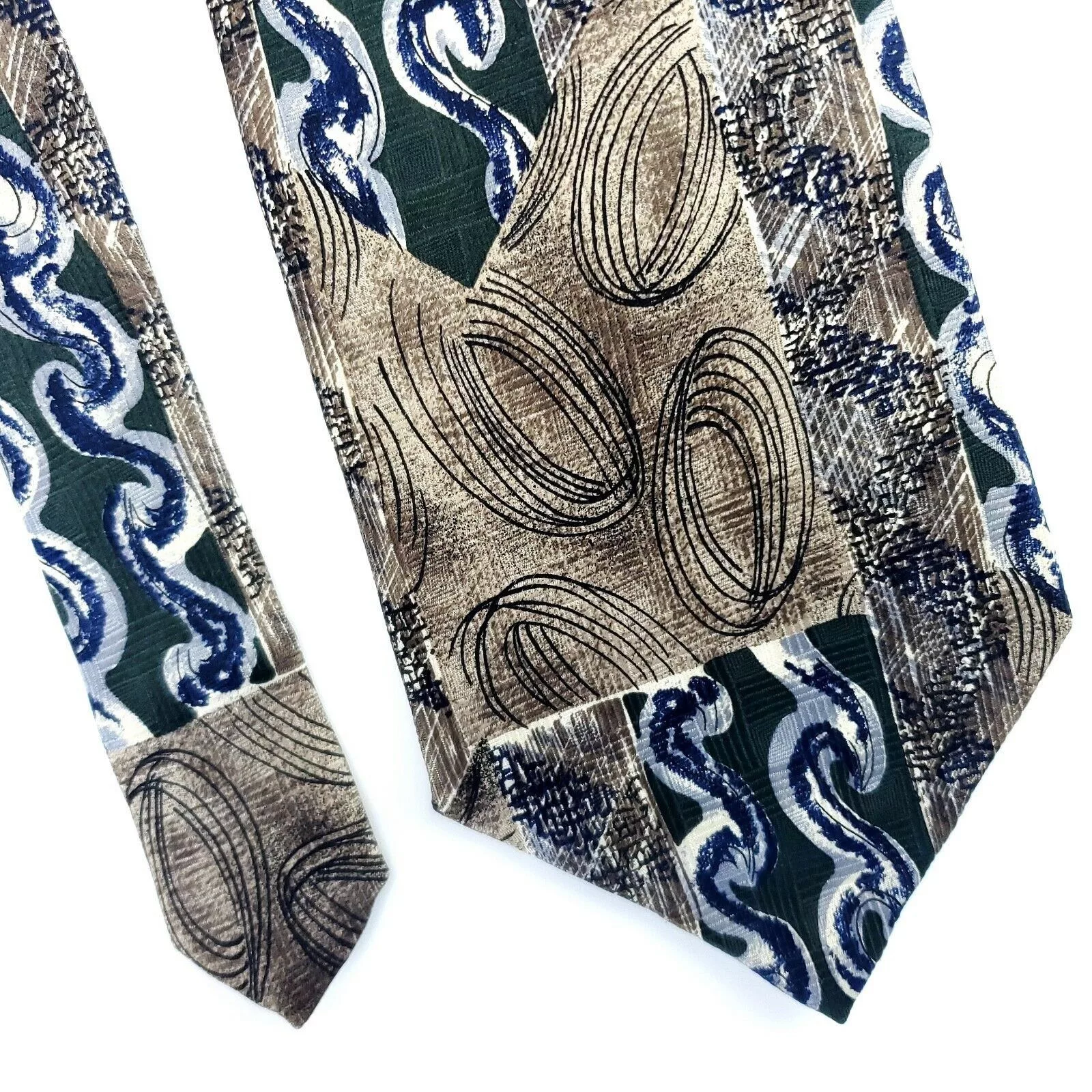 Robert Stock Ties Pocketsquares Robert Stock Green Beige Abstract Silk Tie Short Wide