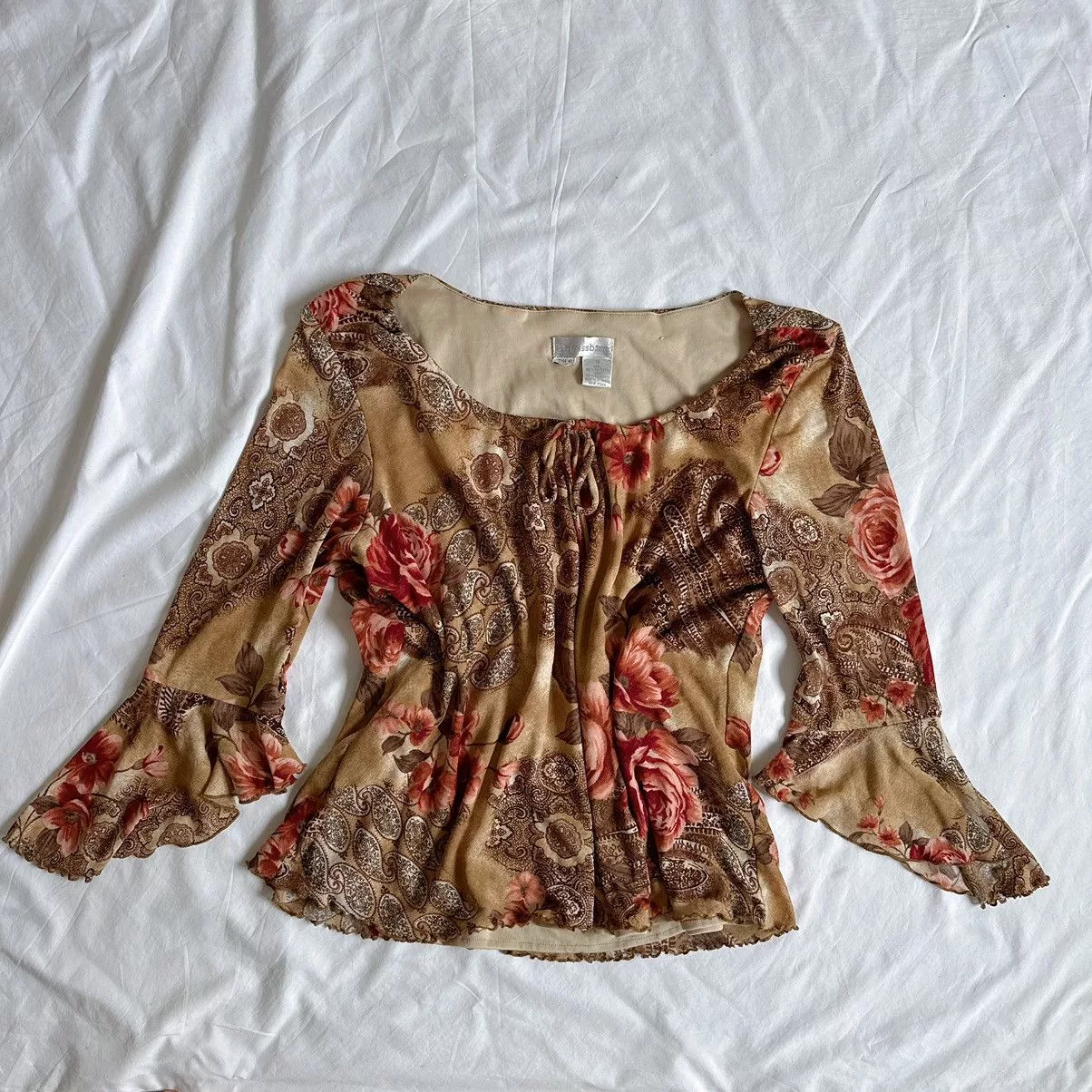 Vintage Blouses Vintage Mesh Flower Brown Avant-Garde