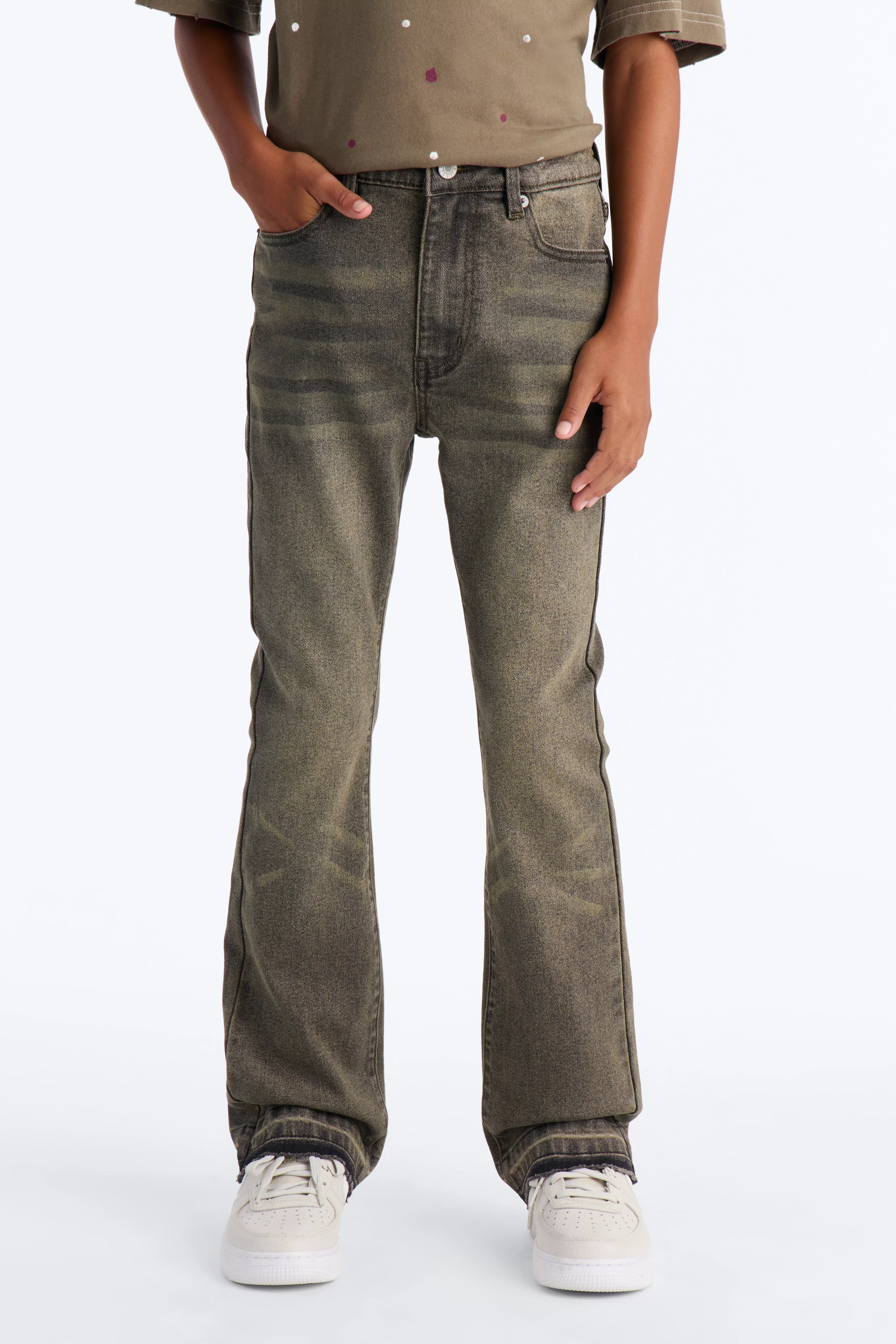 Mini Cornell Stacked Skinny Flare Jeans - Green
